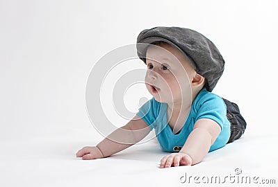Cute baby with flat cap Stock Photo