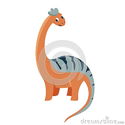 Cute baby flirt dinosaur diplodocus isolated on white background. Kid character dino monster for cool nursery prints Vector Illustration