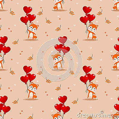 Cute baby fox and Valentine balloon seamless pattern Vector Illustration