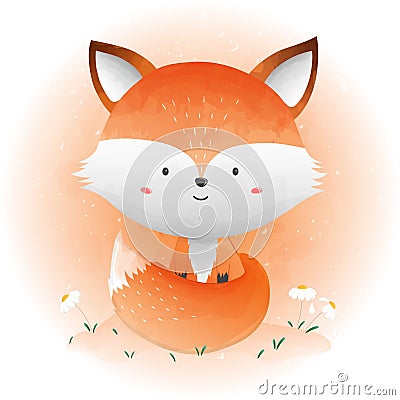 Cute baby fox Vector Illustration