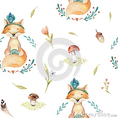 Cute baby foxes animal seamless pattern for kindergarten, nurser Cartoon Illustration
