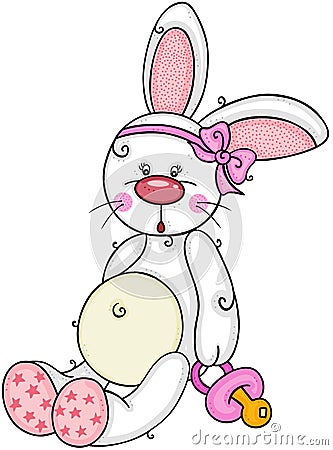 Cute baby girl bunny holding a pacifier Vector Illustration