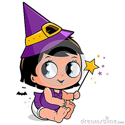 Baby girl in Halloween witch costume. Vector illustration Vector Illustration