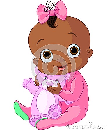 Cute baby girl with Teddy Bear Vector Illustration