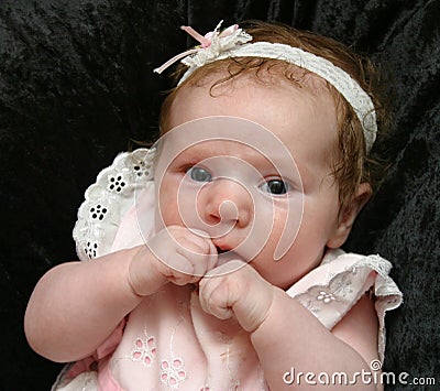 Cute Baby Girl In White Stock Photo