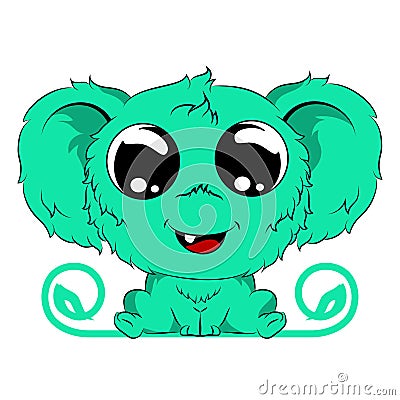 cute baby green furry monster Vector Illustration