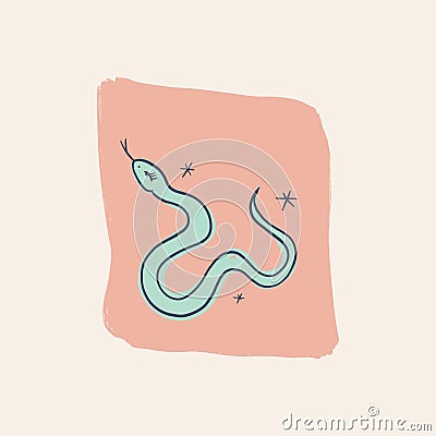 Cute baby green snake Australian animal cartoon doodle kids style drawing. Vector Illustration