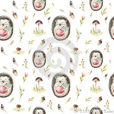 Cute baby hedgehog animal seamless pattern for kindergarten, nu Cartoon Illustration