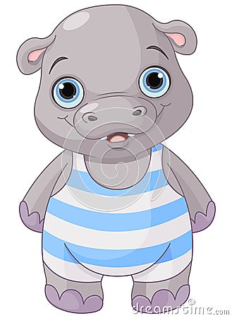 Cute Baby Hippo Vector Illustration