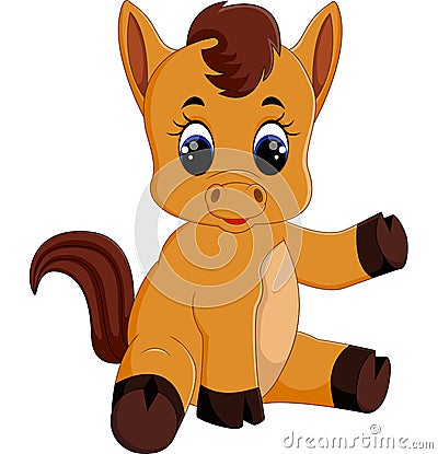 Cute baby horse sitting Vector Illustration