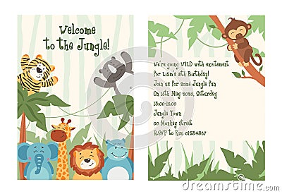 Cute baby jungle party invitation template Vector Illustration