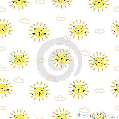 Cute baby lion seamless pattern background vector illustration Vector Illustration