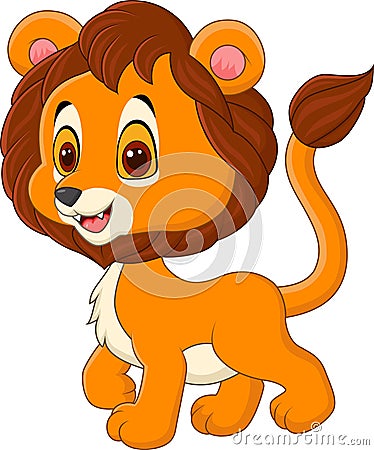 Cute baby lion walking on white background Vector Illustration