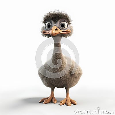 Cute baby ostrich isolated on white background. 3D illustration Cartoon Illustration