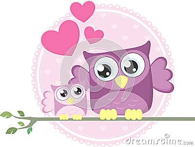 Cute baby owl and mom Vector Illustration