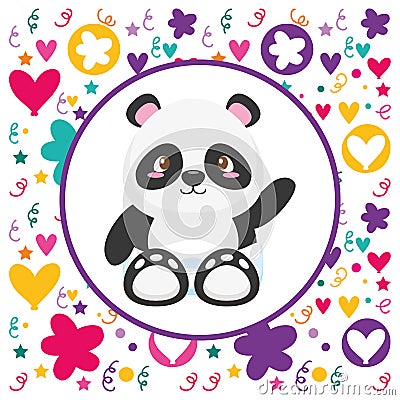 cute baby panda flowers heart background Cartoon Illustration