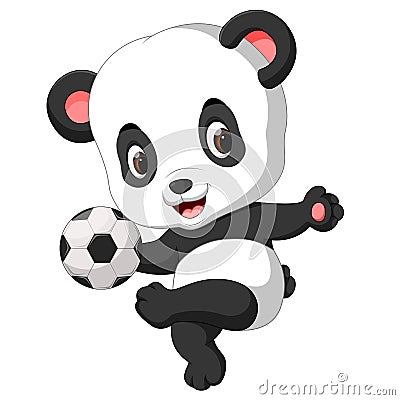 Cute baby panda playing soccer Vector Illustration