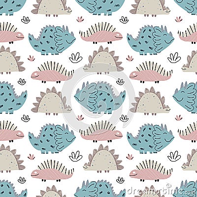 Cute baby pattern with dinosaurs, reptiles Vector Illustration