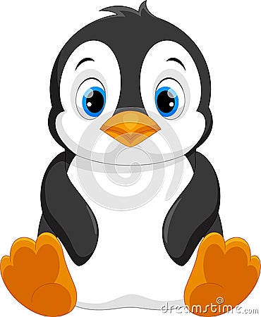 Cute baby penguin cartoon sitting Cartoon Illustration