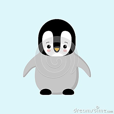 Cute Baby Penguin standing on blue background flat design vector illustration Cartoon Illustration