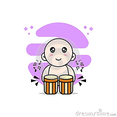 Cute baby playing drums character design Vector Illustration