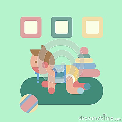 Cute baby playing geometry flat illustration Vector Illustration