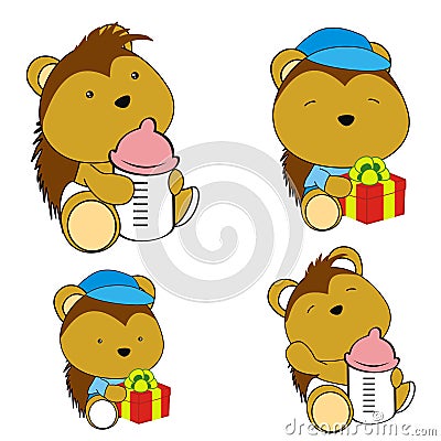 Cute baby porcupine cartoon feeding bottle collection Vector Illustration