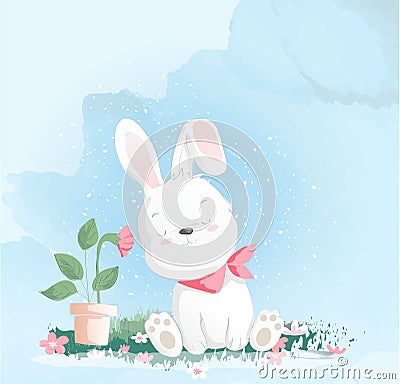 Cute baby rabbit watercolor style, for printing,card. vector illustration Vector Illustration