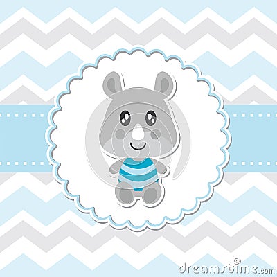 Cute baby rhino smiles on flower frame vector cartoon illustration for baby shower card design Vector Illustration