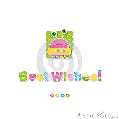 Cute baby robot best wishes greeting card Vector Illustration