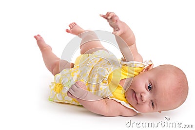 Cute baby rolling over isolated on white Stock Photo