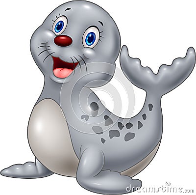 Cute baby seal cartoon on white background Vector Illustration
