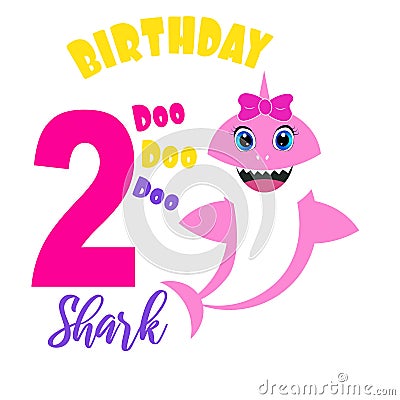 Cute baby shark birthday card illustration Vector Illustration