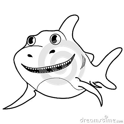 Cute baby shark line art black and white icon Stock Photo