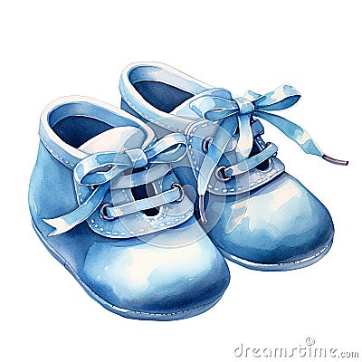 cute baby shoes in blue. Newborn boy. It's a boywatercolor drawing, cute baby shoes in blue. Newborn boy. It's a boy Stock Photo