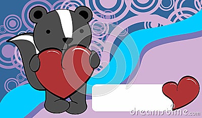 Cute baby skunk cartoon valentine love card Vector Illustration