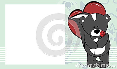 Cute baby skunk love valentine picture frame background Vector Illustration