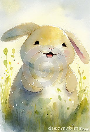 Cute baby smiling bunny rabbit Cartoon Illustration
