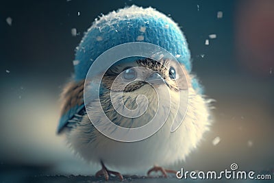 Cute Baby Sparrow Wearing A Hat Stock Photo