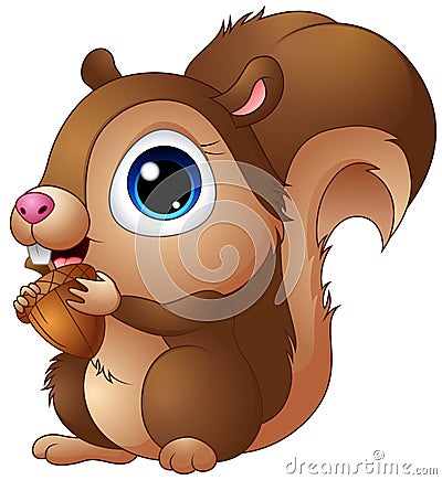 Cute baby squirrel cartoon a holding acorns Vector Illustration