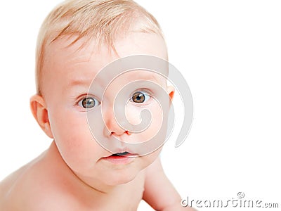 Cute baby with surprised face expression Stock Photo