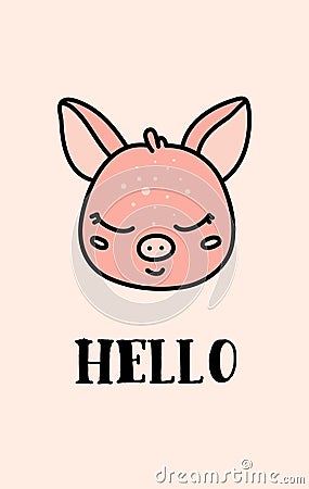 Cute baby swine hand drawn vector character Vector Illustration