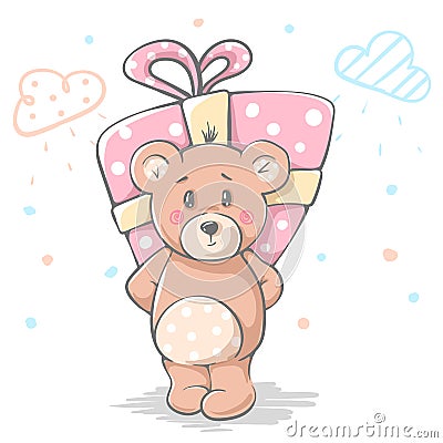 Cute baby teddy cartoon character for print t-shirt. Vector Illustration