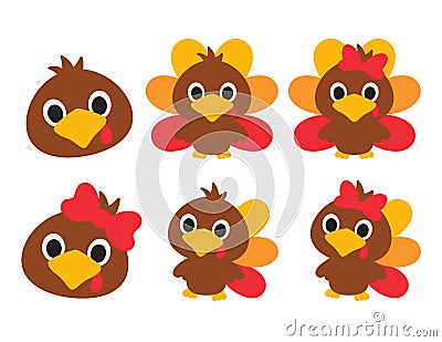 Cute Baby Thanksgiving Turkeys Vector Illustration Vector Illustration