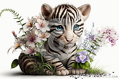 Cute Baby Tiger kawaii cute big eye isolate on white background Stock Photo