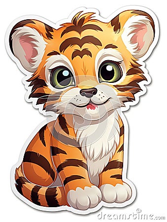 Cute Baby Tiger Stickers - Super Cute Character in Cartoon Style AI Generated Cartoon Illustration