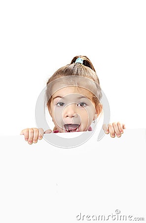 Cute baby with white blank banner isolated Stock Photo