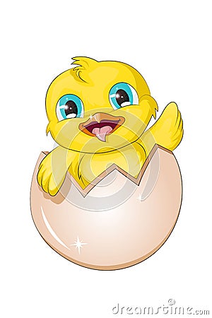 A cute baby yellow duck on egg design animal cartoon Vector Illustration