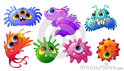 Cute bacteria, germ and virus characters Vector Illustration