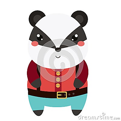 Cute badger. Cartoon kawaii animal character. Vector illustration for kids and babies fashion Vector Illustration
